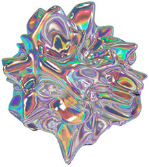 3d holographic liquid shape, iridescent chrome fluid abstract form - 692345563
