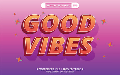 Good vibes 3d editable retro vector text style effect
