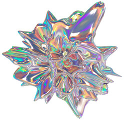 3d holographic liquid shape, iridescent chrome fluid abstract form - 692345724