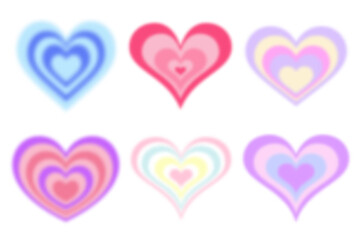 Y2k blurred heart. Gradient aesthetic stickers with soft glow effect and aura. Cute smooth futuristic vector collection on white background