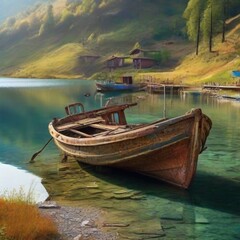 Obraz premium old boat on the lake