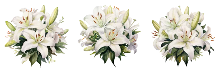 Fotobehang white lily flower bouquet isolated on transparent background. © Thanaphat