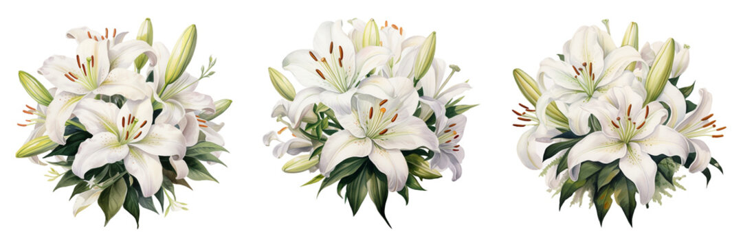 Fototapeta white lily flower bouquet isolated on transparent background.