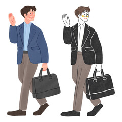 カジュアルにスーツを着た会社員の男性全身手描きイラスト