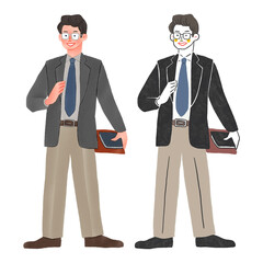 スーツを着た男性全身手描きイラスト