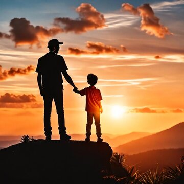 silhouette of father with children, father day concept