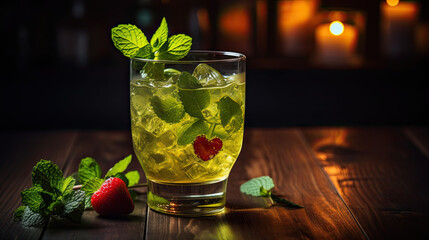Fresh and sweat heart punch cocktail with mint leaf AI Generative