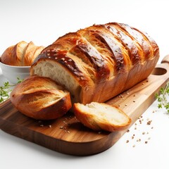 Freshly Baked Bread White, White Background, For Design And Printing