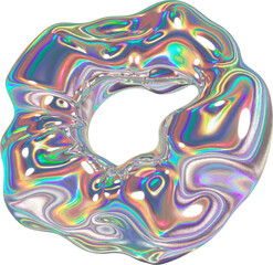 3d holographic liquid shape, iridescent chrome fluid abstract form - 692347574