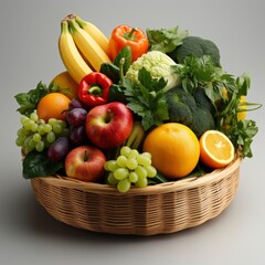 Naklejka na ściany i meble Healthy Food Basket Studio Photography Different, White Background, For Design And Printing