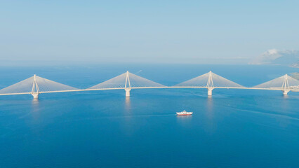 Patras, Greece. The Rio-Antirrio Bridge. Officially the Charilaos Trikoupis Bridge. Bridge over the...