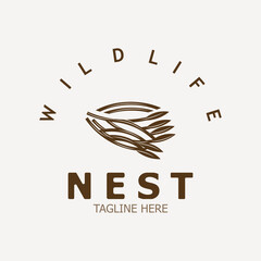 Bird nest logo branch natural root tree spring template vector