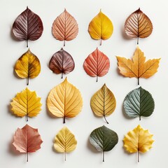 Obraz premium Isolated Autumn Leaves Collection Multicolored, White Background, For Design And Printing