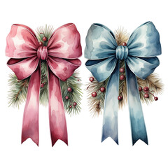 Merry Christmas watercolor bow set