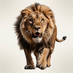 Male Adult Lion Panthera Leo Leaping, White Background, For Design And Printing