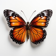 Fototapeta premium Monarch Butterfly Flying On White Background, White Background, For Design And Printing
