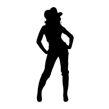 Silhouette of a female model pose in cowgirl costume 