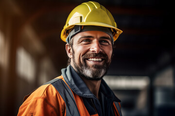 Happy team construction worker at construction site, generative ai