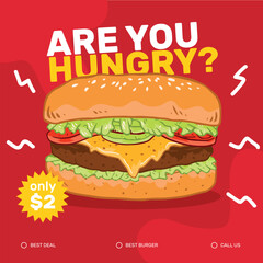 Hand drawn fast food burger social media template