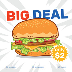 Hand drawn special burger promotional template