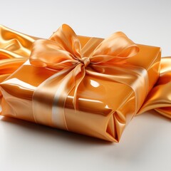 Png Gift Orange Wrapper, White Background, For Design And Printing
