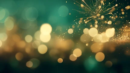 Foto op Canvas Vintage gold and green Fireworks and bokeh in New Year eve and copy space. Abstract background holiday, Generative AI illustration Vintage gold and green Fireworks and bokeh in New Year eve and copy s © สรศักดิ์ ธรรมวงษ์ษา