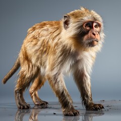 Side View Macaca Mother Monkey Walking, White Background, For Design And Printing