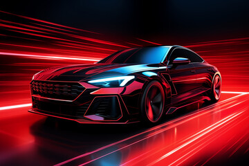 black sports or luxury car wallpaper with a fantastic red light effect background - obrazy, fototapety, plakaty