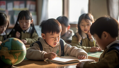 5-year-olds reading in Asian kindergarten, generative ai