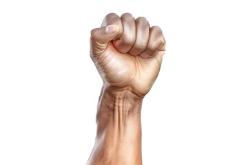 Close up of Raised fist isolated on transparent background. generative ai.