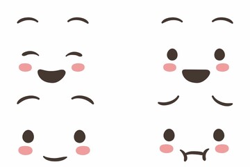 Carton faces. Expressive eyes and mouth, smiling, crying and surprised character face expression. Isolated vector illustration icon set 
