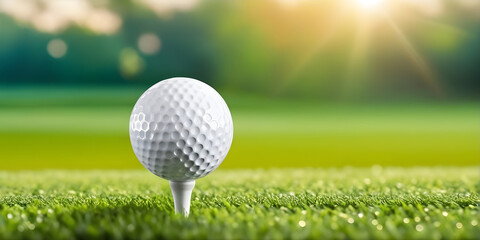 Close-up golf ball on tee with blur background. - obrazy, fototapety, plakaty