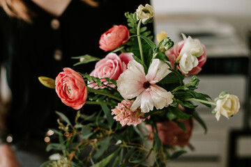 Colourful spring bouquet at the flower shop