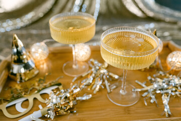 Small table with two champagne glasses