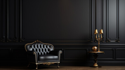 Empty luxury room with black wall interior design