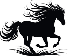 Wild horse galloping vector illustration. Perfect for equestrian, equine, horse-related designs. Mane and tail flying in the wind, symbolizing freedom, power, strength. Ideal for logo, icon, tattoo