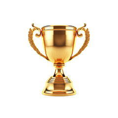 Fototapeta na wymiar Golden trophy cup isolated on white background. 1st place award goblet.