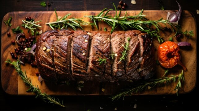 Top View of a Beef Wellington on a Cutting Board