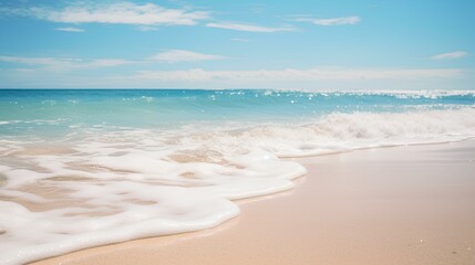 Fototapeta premium a beautiful beach landscape with blue sky and rising waves. generative AI