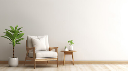 Simple living room white armchair home interior empty