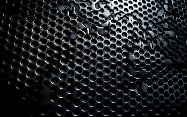 Black perforated metal steel resembling a hive, Generative AI