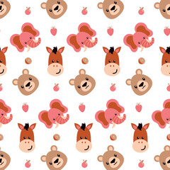 Seamless pattern with cute wild animal vector illustration