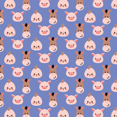 Seamless pattern cute animals cartoon style hand drawn vector illustration