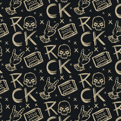 Rock n roll punk music doodle seamless pattern illustration
