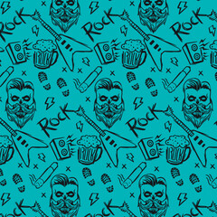 Rock n roll punk music doodle seamless pattern illustration