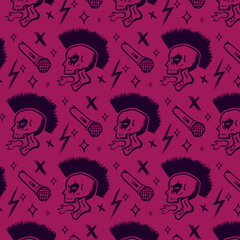 Hand drawn punk rock illustration seamless pattern