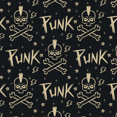 Hand drawn punk rock illustration seamless pattern