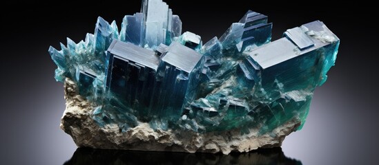 Museum piece: Corroded blue fluorite crystals with chalcopyrite on quartz.