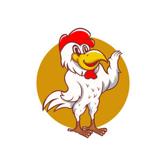 Chicken logo cartoon character. Cute Cartoon Cartoon Logo lifting wings. Vector Logo Illustration.
