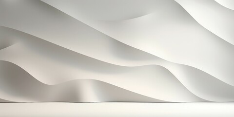 抽象背景横長バナー。光が差す白い曲線的な壁と平らな床がある空間